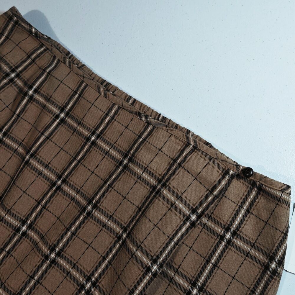 Vintage New Brown Plaid Wrap Skirt Plus 24 Liz Claiborne Academia Heritage NWT - Picture 3 of 12